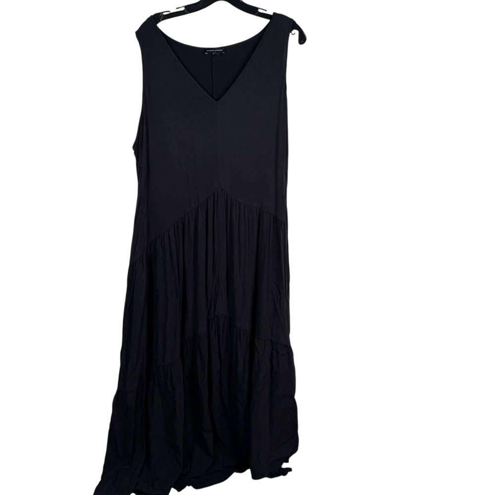 Universal Standard Dress Emily Maxi Black  Cupro Tiered Minimalist Sz M 18-20
